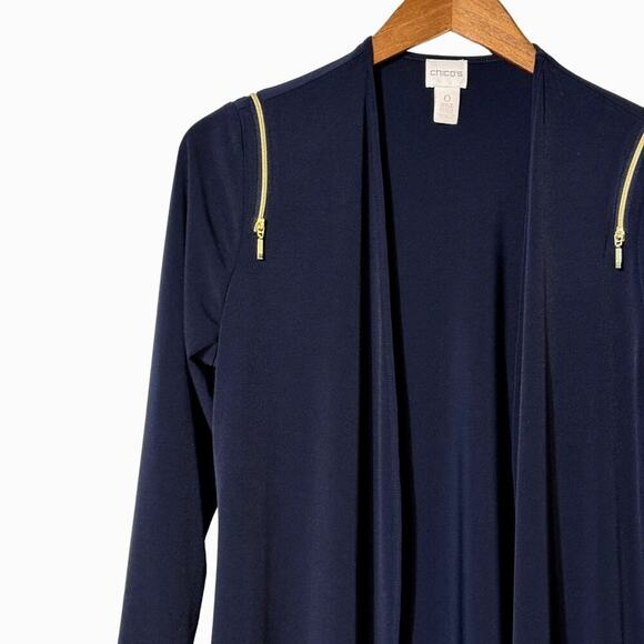 Chico's Open Front Cardigan Jacket Blue 3/4 Sleeve Layering Size Small - Picture 3 of 11